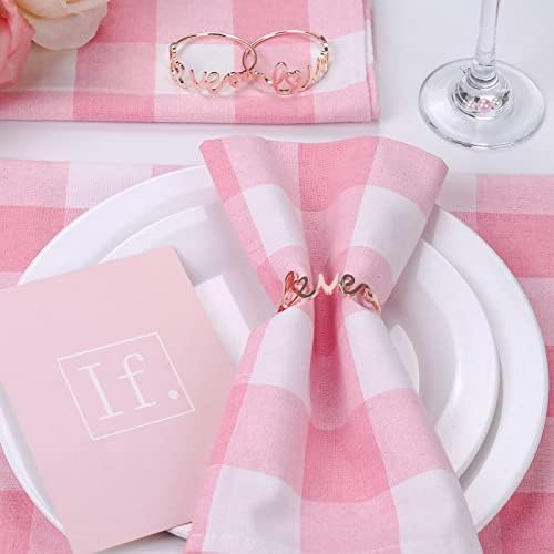wonlex Valentines Napkin Rings Set of 12, Gold Napkin Holder for Valentine’s Day, Wedding, Banquet, Love Napkin Holders, Spring Serviette Buckles for Table Setting (Love - Rose Gold)