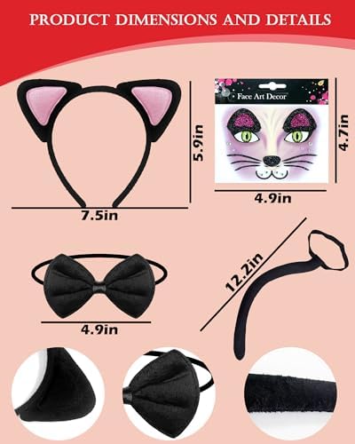 Dolkoic Black Cat Costume Set Cat Ears Headband Sequined Tutu for Women Book Week Halloween Cosplay