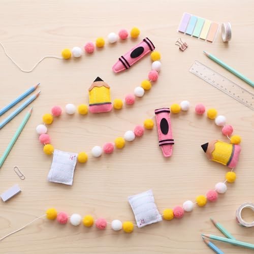 CroBlissful Back to School Felt Pom Garland, 8.2ft Classroom Pencil Banner