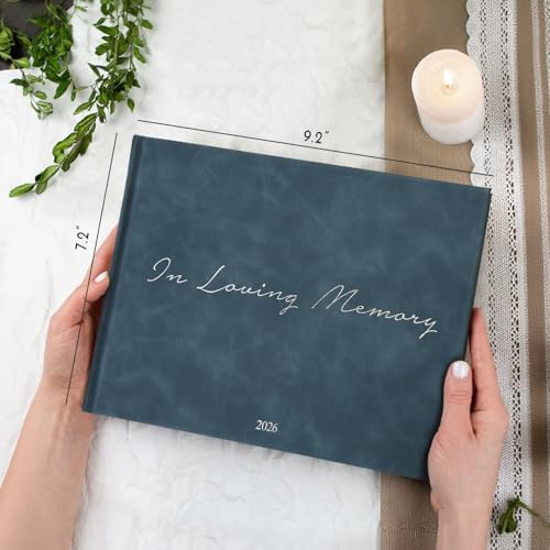 Funeral Guest Book - Celebration of Life Guest Book with Rollerball Pen for Memorial Service - Funeral Memory Sign in Books for Over 300+ Guests - Funeral Decorations with In Loving Memory Table Sign