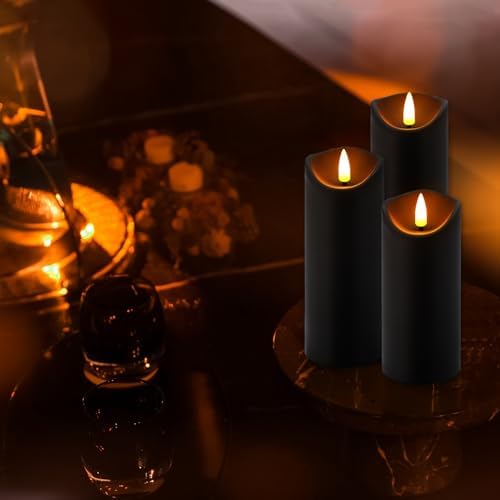 YOROXRG 24 Pack Halloween Decoration Flickering Flameless Candles, Battery Operated LED Pillar Candles with Remote Control and Timer.for Home Decor (D2.2 xH 5" 6" 7" Black)