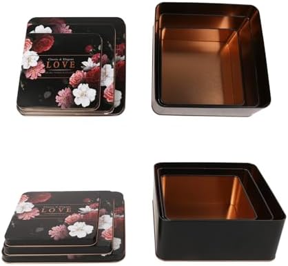 Love Decorative Storage Box Rural Tin Gift Box Tinplate Candy Cookie Jars Square Storage Containers with Lids for Chocolate Candy Tea Coffee Cosmetics Jewelry Photos Gift Case 3Pcs