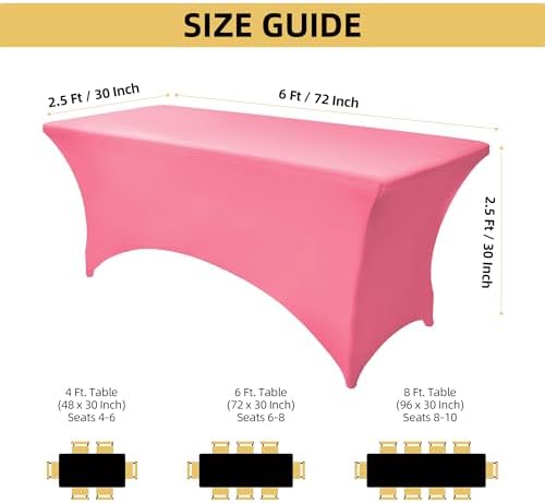 10-Pack 6ft Spandex Table Covers for Rectangle Standard Folding Tables - Wrinkle Resistant Stretch Tablecloths - Ultimate Fitted Table Protector for Parties, Banquet, Wedding
