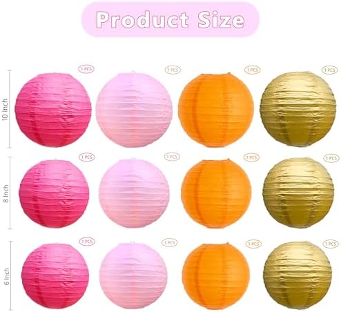 BEISHIDA Pink Orange Gold Paper Lanterns 6/8/10 Inch Round Chinese Lamp