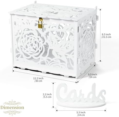 Jolik DIY Wedding Card Box, Large Rustic Locking Money Box Holder for Wedding Reception, Gift Card & Envelope Storage, Anniversary & Birthday Party Decoration, Bridal or Baby Showers