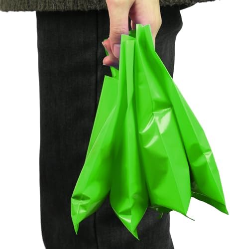 Green 100 PCS Small Gift Bags, 6"x8" Goodie Party Favor Bags with Handle, Treat Retail Pouches for Kids Birthday, Christmas, Small Business