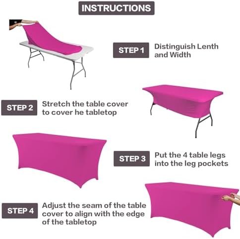 IVAPUPU 8FT Table Cloth for Rectangular Spandex Fuchsia Table Cover