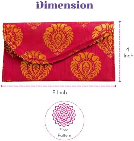 LoveNspire Brocade Fabric Money Envelopes (8 x 4 Inch) Decorative Floral Pattern Shagun Lifafa for Indian Wedding, Birthday | Cash Gift Holder & Home Savings Organizer Blue/Pack of 20