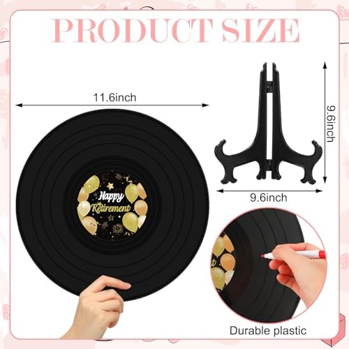 Happy Retirement Decoration Retirement Guest Book to Sign Vinyl Record with Signature Pen Happy Retired Gift Farewell Party Supply Going Away Gift for Men Women Office Birthday Decor(Black)