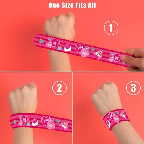 SUNPROUND 100Pcs Valentine's Day Slap Bracelets, Valentine Party Favors Snap Wristbands for Kids Exchange Gifts, Goodies Stocking Stuffers, Classroom Prizes