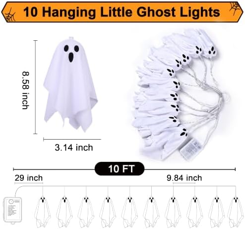 Halloween Lights Outdoor Indoor 10FT 10 LED 3D Ghost Lights Halloween String Lights Battery Operated Ghost Garland with Lights, Halloween Decorations for Mantle Fireplace Porch Yard Window Party Decor