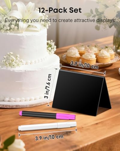 Uniclife 12 Pack Acrylic Mini Chalkboard Signs for Food, Small Chalkboard Signs with Chalk Markers, Reusable Glossy Food Signs Food Labels for Party Buffet Wedding, Blackboard Place Cards Table Signs