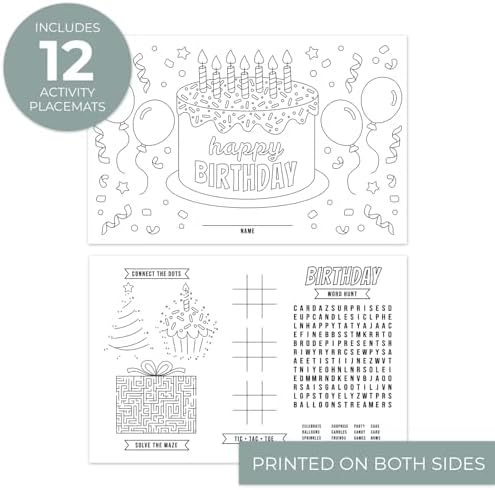 Birthday Party Coloring Activity Placemats / 12 Happy Birthday Celebration Drawing Activity Sheets / 11" x 17" Kids Double Sided Disposable Coloring Paper Placemat/Made in The USA