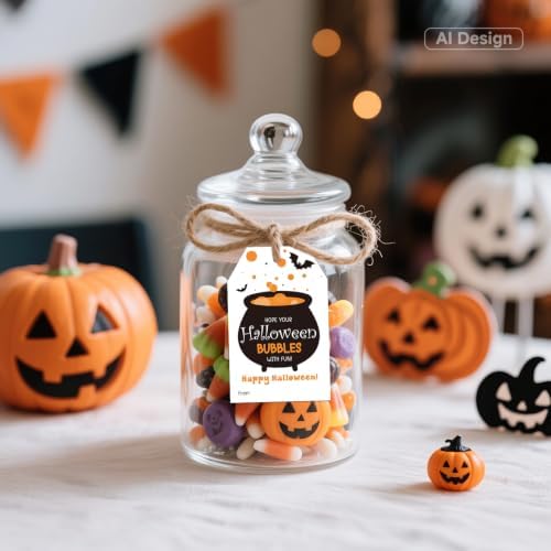 joycraft Happy Halloween Tags with String - 50Pcs Halloween Cauldron Tags