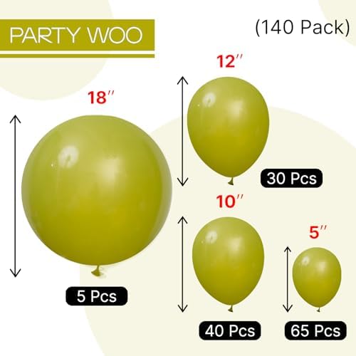 PartyWoo Sage Green Balloons 140pcs Olive Eucalyptus Dusty Green Boho Color