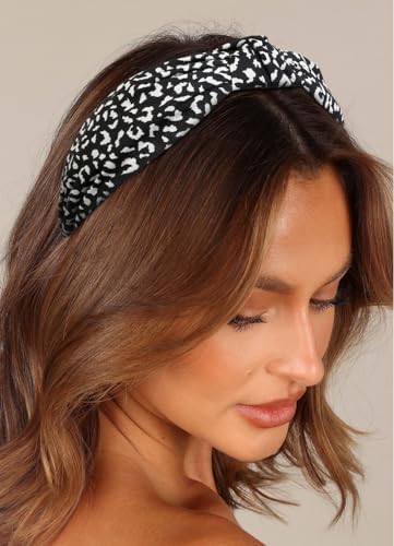 Knotted Headbands for Women: Non-Slip Fashion Hair Accessories with Cute Wide Top Knot Hoops for Hair in Black, White, and Leopard Print