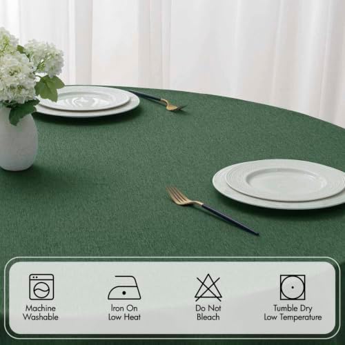 MIULEE Army Green 60 Inch Round Linen Tablecloth with Decorative Cutouts