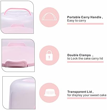 10in Plastic Cake Carrier with Handle, Round Cake Holder with Lid Pink Cake Container for 6in/8in/10in Cake(pink)