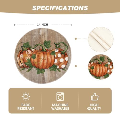 Artoid Mode Wood Pumpkins Round Fall Placemats Set of 4-14 Inch