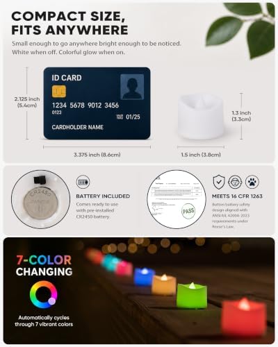 Homemory 50-Pack 7-Color Changing Flameless Tea Light Candles, 200+ Hours