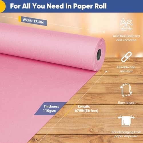 Vanhench 17.5"×963" (80 1/4FT) Pink Wrapping Paper Roll