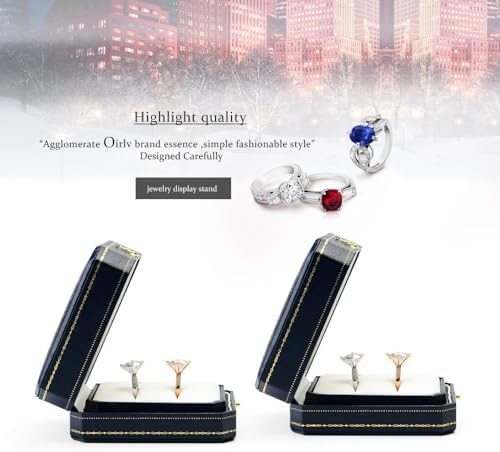 Oirlv Double Ring Box Royal Blue Ring Bearer Box for Engagement Wedding Jewelry Gift Case