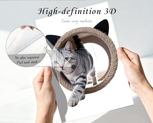 FLFK Cute Cat Wall Decor Decal - Removable Peel and Stick Cat Sticker with 3D Effect for Toilet Kitchen Offices, Tabby Walking