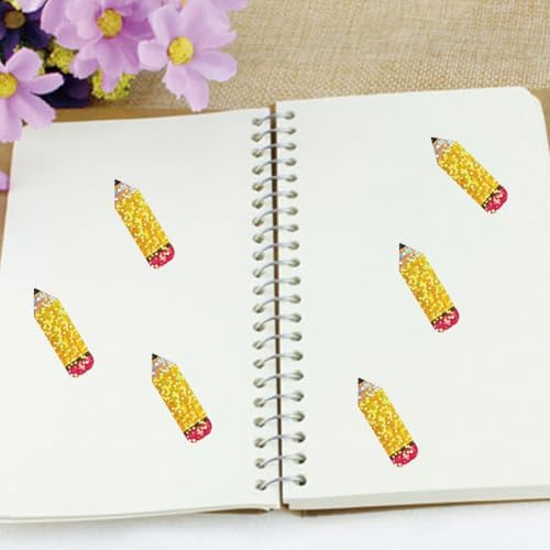 500Pcs Back to School Pencil Stickers Roll 1in Laser Pencil Waterproof Decals Self-Adhesive Sparkly Stationery Stickers for First Day of School Party Supplies Envelope Scrapbook Decorations