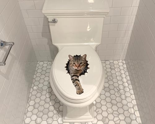 FLFK Cute Cat Wall Decal - Removable Peel and Stick Cat Sticker with 3D Effect for Toilet Kitchen Offices Locker Car Decor, Tabby Breaking Through
