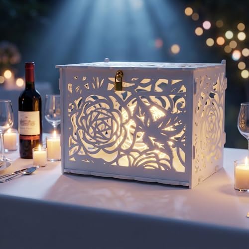 Jolik DIY Wedding Card Box, Large Rustic Locking Money Box Holder for Wedding Reception, Gift Card & Envelope Storage, Anniversary & Birthday Party Decoration, Bridal or Baby Showers
