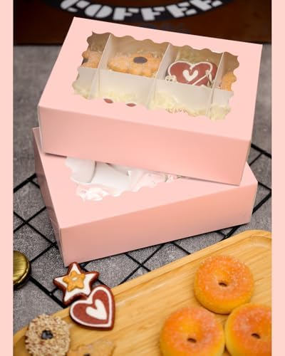 qiqee Pink Auto-pop up 6 Cupcake Boxes with Window 30 Packs Cupcake Box 9.4"x6.1"x3.3" Bakery Boxes For Cupcakes Carrier, Cupcake Containers