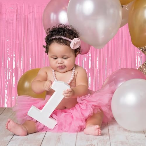 2 Pack Foil Curtain Pink Backdrop Streamers Metallic Tinsel Fringe Curtains Photo Booth Props for Birthday Wedding Engagement Bachelorette Christmas Holiday Celebration Party Decorations
