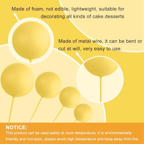 ASTARON 20 Pcs Foam Yellow Balls Cake Topper Decorations for Birthday Cake