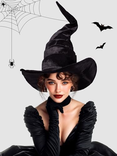 Ultrafun Women's Large Ruched Witch Hat Halloween Black Witch Wizard Hat Costume Accessory Adult