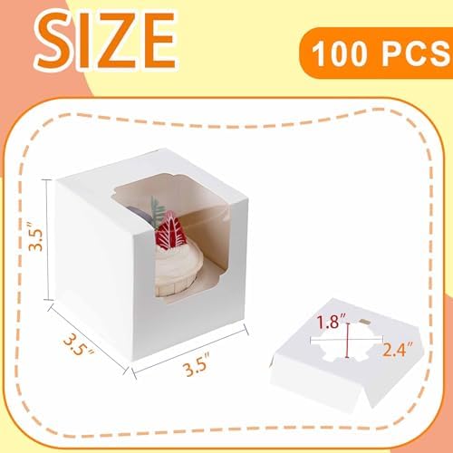 BOOMIBOO 100 Pack Individual Cupcake Containers, Cupcake Boxes with Window