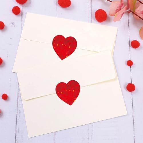 500PCS Valentines Red Heart Stickers Roll 1in Metallic Sparkling Stickers Self Adhesive Waterproof Reflective Heart Sticker Love Decorative Labels for Valentine's Day Envelopes Decorations