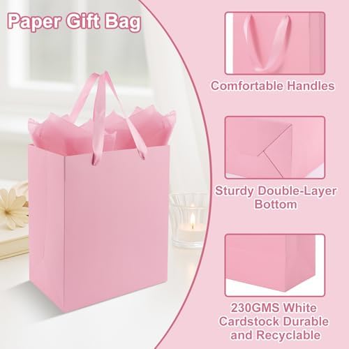 Epoesch 4 Pack Sky Blue Gift Bags with Handles and 8 Tissue Papers