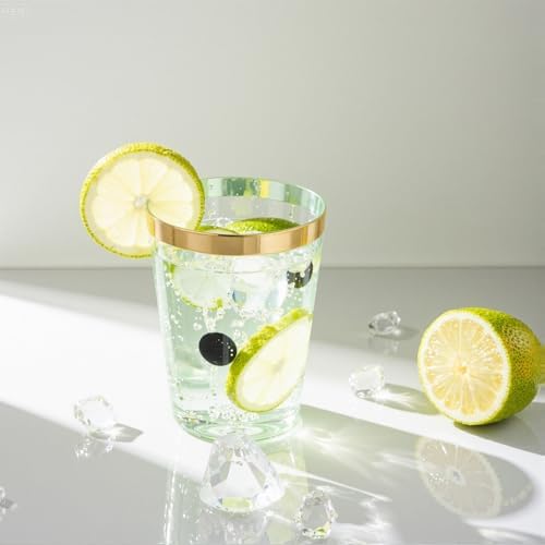 supernal 100 Pcs 10 oz Clear Green Plastic Cups,Gold Rimmed Party Tumblers