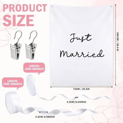 Oudain 29x39 Inch Just Married Banner Wedding Burlap Backdrop