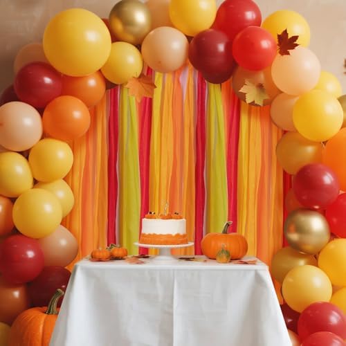 Orange Streamers Party Decorations, 8 Rolls Red Orange Yellow Crepe Paper Streamers for Fall Thanksgiving Party Decorations, Birthday & Home Backdrop Decorations