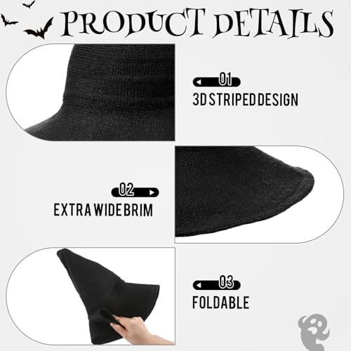 Boyiee Knitted Witch Hat Foldable Wide Brim Cap Pointed Felt Hat for Women Halloween Cosplay Costume Masquerade Accessory