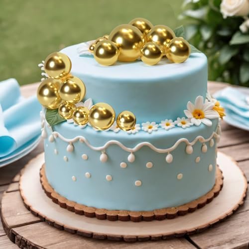 ASTARON 20 Pcs Gold Balls Cake Topper Decorations for Birthday Cake Decor