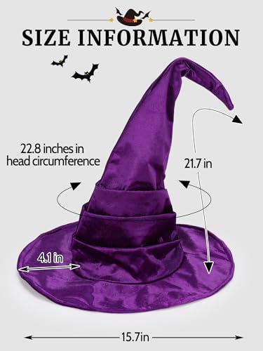 Ultrafun Women's Large Ruched Witch Hat Halloween Black Witch Wizard Hat Costume Accessory Adult
