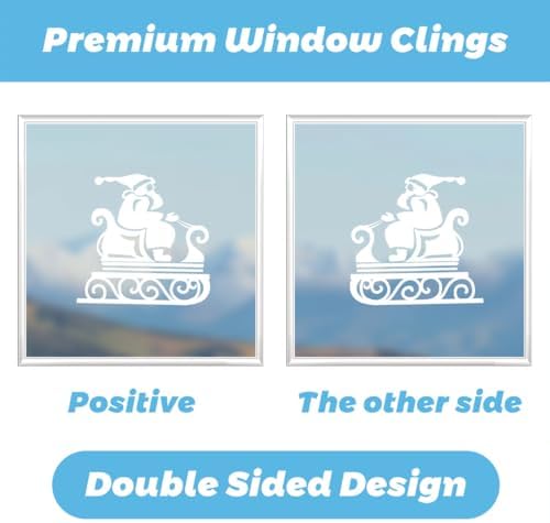 Christmas Window Clings White Silhouette Christmas Window Stickers, Reusable Static Santa Sleigh Reindeer Holiday Decals, Winter Wonderland Village Street Scene for Glass Windows Home Decor