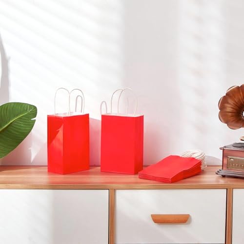 SUNCOLOR 24-Pack Red Gift Bags with Handles, 8" Kraft Paper Goodie Bags for Christmas, Valentine's Day, Birthday Party Favors