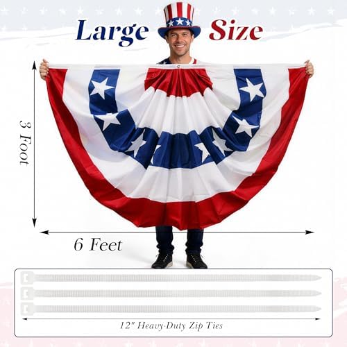 HOOSUN 4th Of July Decorations,American Flag Bunting for Outside,3x6 Ft Fourth of July Bunting Patriotic Memorial Day Decor,Red White and Blue USA Flag Pleated Fan Flag,American Flag Banners for Porch