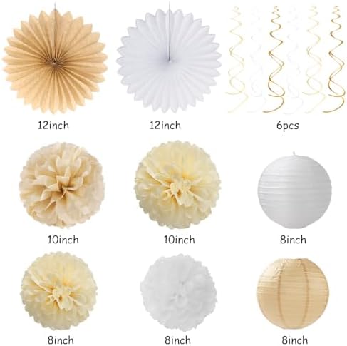 Champagne Gold White Bridal-Shower Party-Decorations - 31pcs Bride to Be Banner,Boho Neutral Bachelorette Paper Lanterns,Wedding Streamers Garland,Tissue Pom Poms Flower Fan Decor Supplies Burgleda