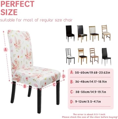 Easter Chair Covers Set of 4 Spring Bunny Ears Floral Dining Room Slipcovers Stretch Parsons Chair Seat Protectors Spring Easters Decor-4PCS
