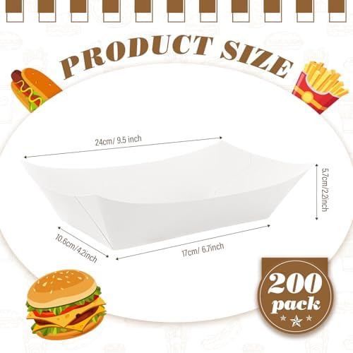 Sherr 200 Pcs 5 lb Kraft Paper Food Trays Boats Bulk, White