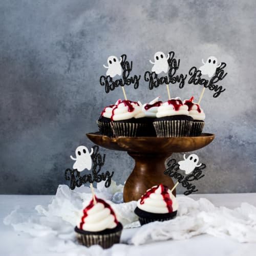 Gyufise 24Pcs Halloween Baby Shower Cupcake Toppers Halloween Oh Baby Cupcake Picks Little Boo Cupcake Topper Ghosts Decoration Supplies